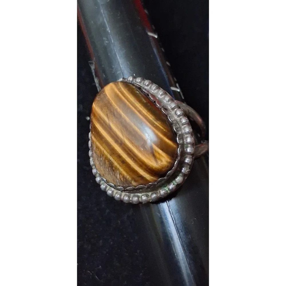Vintage 925 Sterling Silver TIGER'S EYE Native American Handmade RING Size 11